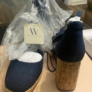 Worthington Womens Panama Block Heel Ankle Strap Pumps in Dark Denim size 6.5